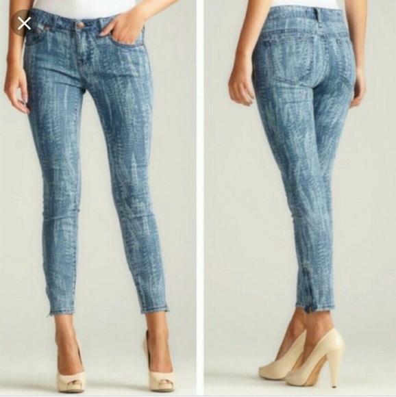 Free People Denim - Free People feather printed ankle zip jeans